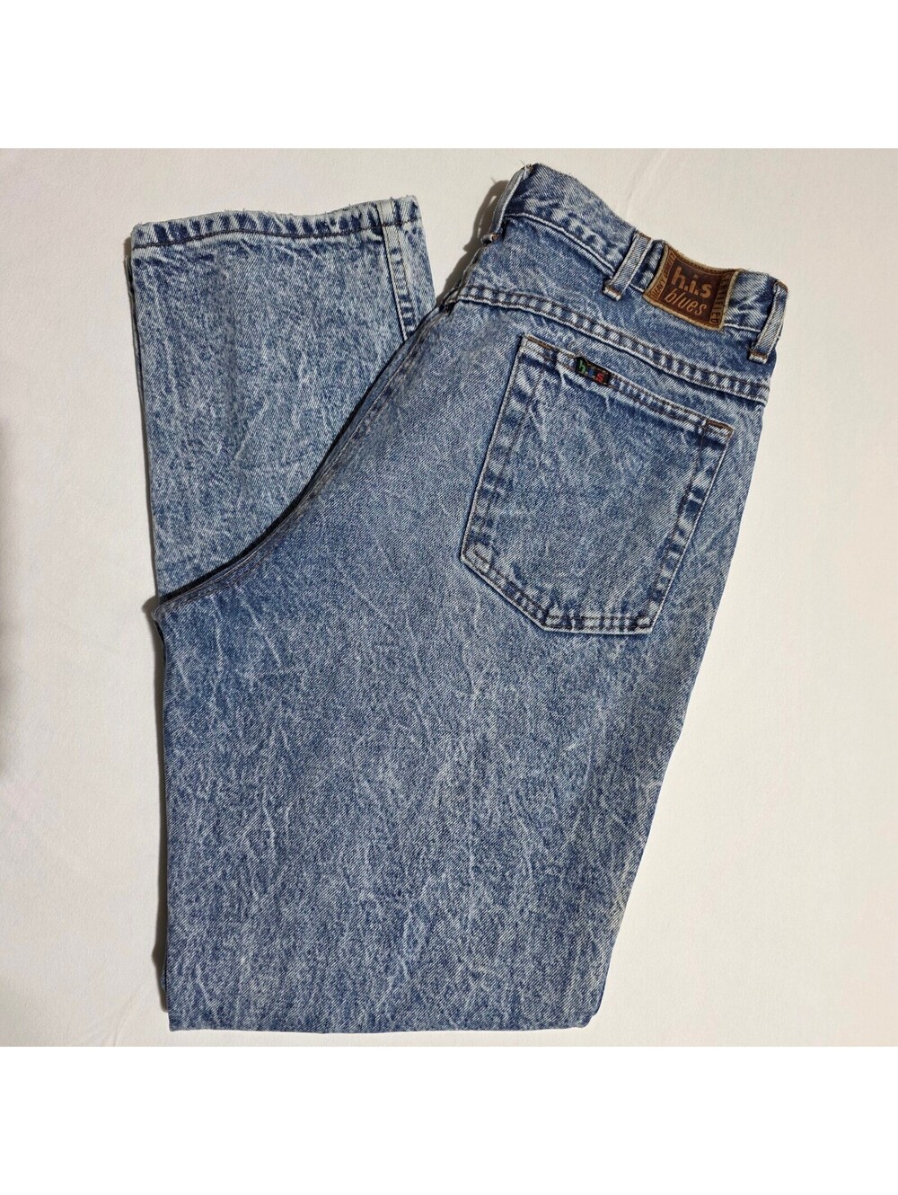 Vintage h.i.s blue Men's 34 or Women's Light Wash Acid Wash Jeans, Straight Leg